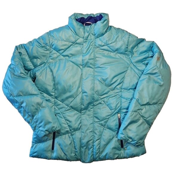 Spyder ThermaWeb Jacket Womens Large Aqua Puffer Performance Full Zip Storm Flap - Picture 4 of 12